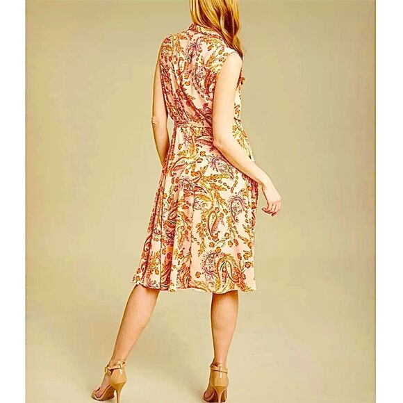 Nanette Lepore Sleeveless Peach Paisley Floral Dress Sz 8 - Picture 2 of 8